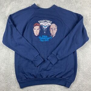 Vintage Star Trek Sweatshirt Adult XL Blue 25th Anniversary 1991 Kirk Picard